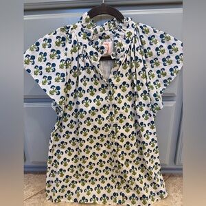 Victoria Dunn Blue & Green Floral Short Sleeve blouse